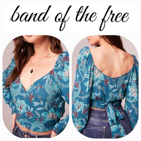 NWT Band of the Free Sybille Floral Crossover Crop Top Sz. XS [2] Deep Teal - Picture 1 of 10